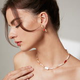 Sterling Silver Pearl Necklace – French Minimalist with Strawberry Quartz & Gold-Tone