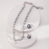 925 Silver Pearl Necklace - Gray & White Pearls (Silver-Tone)