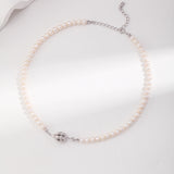 Floral Cluster Pearl Necklace & Earrings Set - 925 Silver (Silver/Gold-Tone)