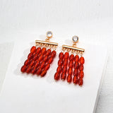 Red Agate Stud Earrings - 925 Silver (Gold-Tone)