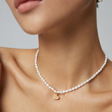 Adjustable Heart Pearl Necklace - 925 Silver (Gold-Tone)