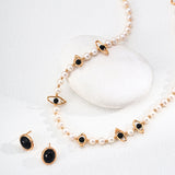Evil Eye Pearl & Onyx Necklace - 925 Silver (Gold-Tone)