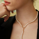 Adjustable Pearl & Zircon Necklace - 43-48cm (Silver/Gold-Tone 925 Silver)