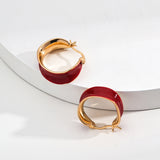 Red Enamel Stud Earrings - Gold-Tone 925 Silver