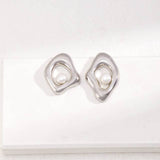 Asymmetric Pearl Earrings & Adjustable Necklace Set - 925 Silver (Silver/Gold-Tone)
