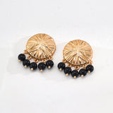 Vacation Style Onyx Earrings - 925 Silver (Gold-Tone)