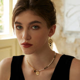 Adjustable Pearl & Onyx Necklace - 925 Silver (Gold-Tone)