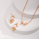 Adjustable Pearl Necklace & Stud Earrings Set - Gold-Tone 925 Silver