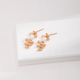 Adjustable Pearl Necklace & Stud Earrings Set - Gold-Tone 925 Silver