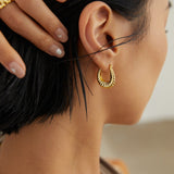 Textured Hoop Earrings - 925 Silver (Silver/Gold-Tone)