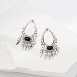 Onyx & Tiger's Eye Drop Earrings - 925 Silver (Silver/Gold-Tone)