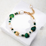 Adjustable Pearl & Malachite Bracelet - Gold-Tone 925 Silver