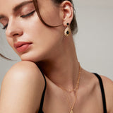 Black Zircon Necklace & Earrings Set - Gold-Tone 925 Silver