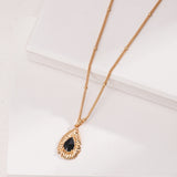 Black Zircon Necklace & Earrings Set - Gold-Tone 925 Silver