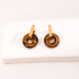 Tiger's Eye Stud Earrings - 925 Silver (Gold-Tone)