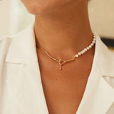 Fluid Pearl Adjustable Necklace - 925 Sterling Silver (Gold Tone)