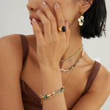Gemstone Adjustable Ring - 925 Silver (Mother of Pearl / Black Onyx)