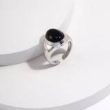 Gemstone Adjustable Ring - 925 Silver (Mother of Pearl / Black Onyx)