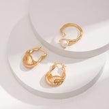 Moon & Stars Pearl Ring - Adjustable 925 Silver (Silver/Gold-Tone)