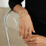 Geometric Pearl Ring & Necklace Set - 925 Silver (Silver Tone / Gold Tone)