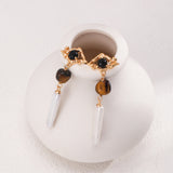 Tiger Eye Pearl Earrings & Necklace Set - 925 Silver (Gold Tone)