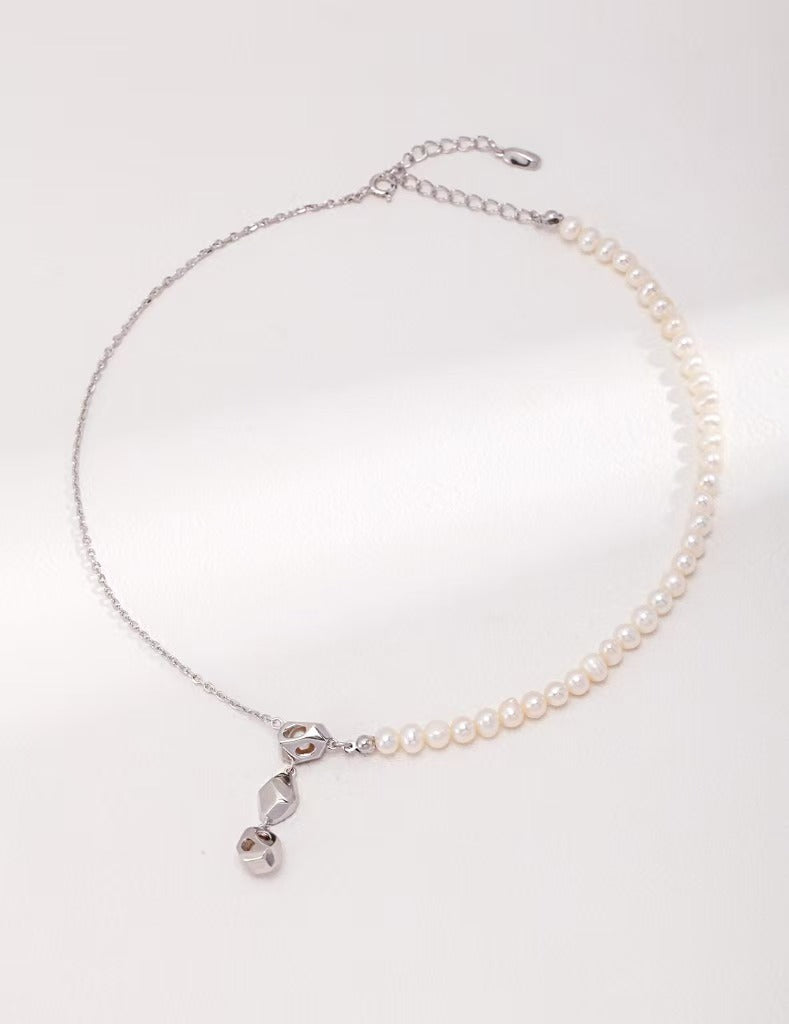 Double-Side Pearl Pendant Set - 925 Silver (Silver/Gold Tone)