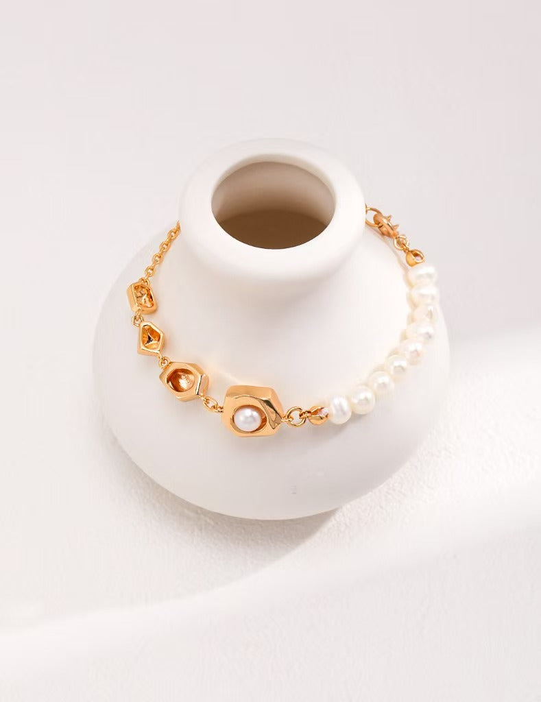 Double-Side Pearl Pendant Set - 925 Silver (Silver/Gold Tone)