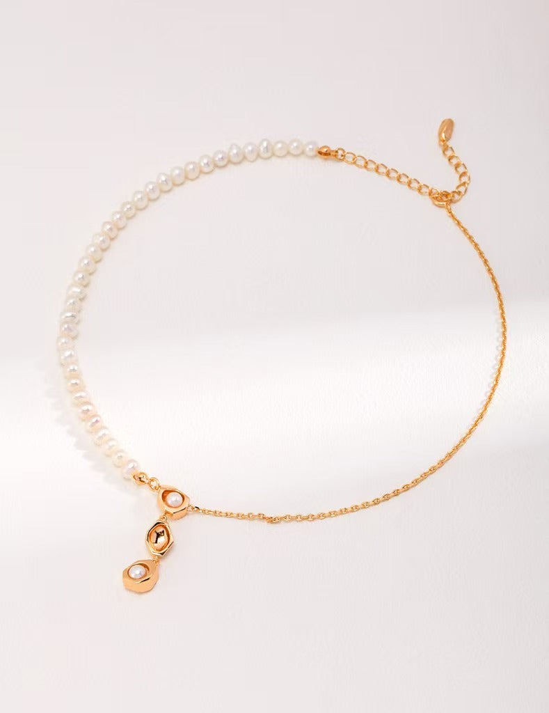Double-Side Pearl Pendant Set - 925 Silver (Silver/Gold Tone)