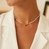Natural pearl necklace with moon elements