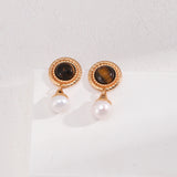 Pure silver tiger's eye pearl earrings
