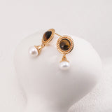 Pure silver tiger's eye pearl earrings