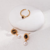 Pure silver tiger's eye pearl earrings