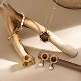 Pure silver tiger's eye pearl earrings