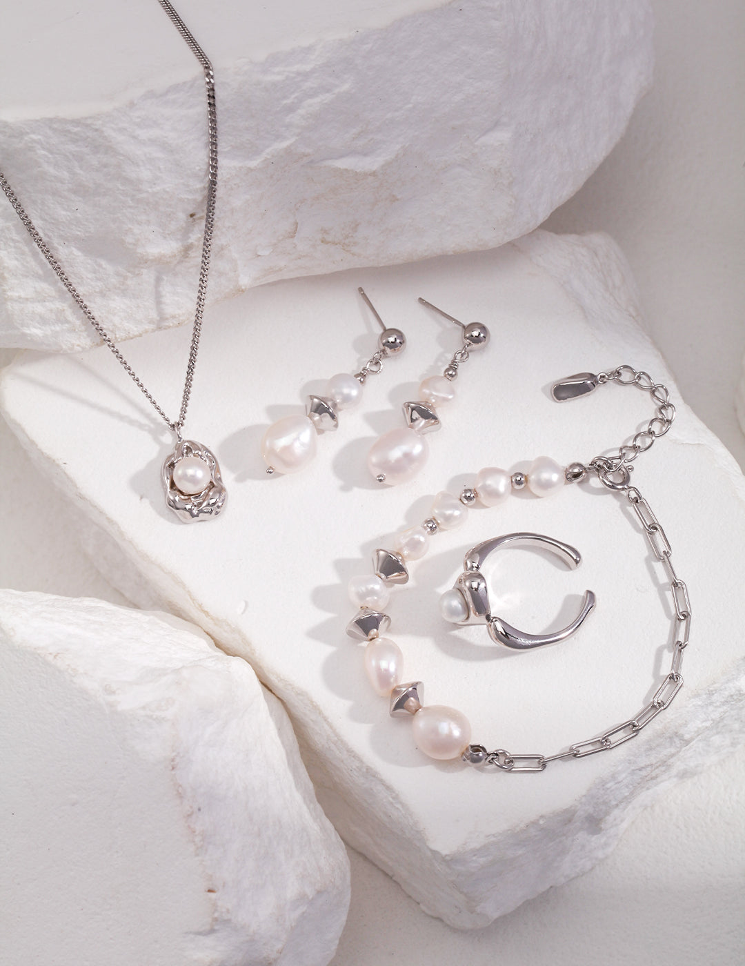 Natural potato Baroque Pearl series pure silver pearl bracelet