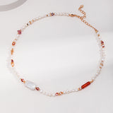 Sterling Silver Pearl Necklace – French Minimalist with Strawberry Quartz & Gold-Tone