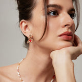 Sterling Silver Pearl Necklace – French Minimalist with Strawberry Quartz & Gold-Tone
