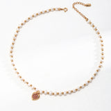 Adjustable Vintage Gold Strawberry Quartz & Natural Pearl Necklace - 925 Sterling Silver, Youthful Energy