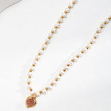 Adjustable Vintage Gold Strawberry Quartz & Natural Pearl Necklace - 925 Sterling Silver, Youthful Energy