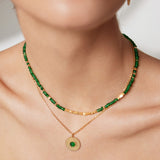 Adjustable Vintage Gold Emerald Bead Necklace - Delicate Crushed Silver Style, 925 Sterling Silver