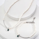 Adjustable 925 Silver & Natural Pearl Set - Necklace & Bracelet