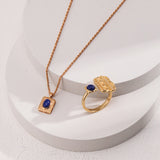 Adjustable 925 Silver & Lapis Lazuli Necklace - Vintage Gold