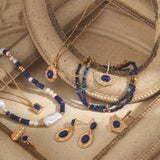 Adjustable 925 Silver & Lapis Lazuli Necklace - Vintage Gold