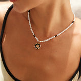 Vintage Gold-Tone Pearl & Onyx Necklace - 925 Silver