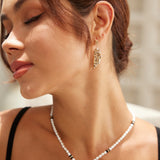 Vintage Gold-Tone Pearl & Onyx Necklace - 925 Silver