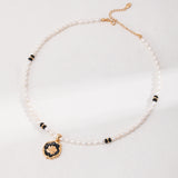 Vintage Gold-Tone Pearl & Onyx Necklace - 925 Silver