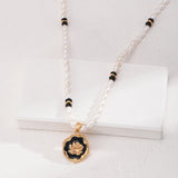 Vintage Gold-Tone Pearl & Onyx Necklace - 925 Silver