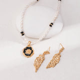 Vintage Gold-Tone Pearl & Onyx Necklace - 925 Silver