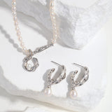Adjustable Ribbon Pearl Jewelry Set - Necklace, Bracelet & Earrings (Silver-Tone/Gold-Tone)