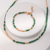 Adjustable Crushed Silver Bead Necklace w/ Emerald - Gold-Tone 925 Silver