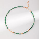 Adjustable Crushed Silver Bead Necklace w/ Emerald - Gold-Tone 925 Silver